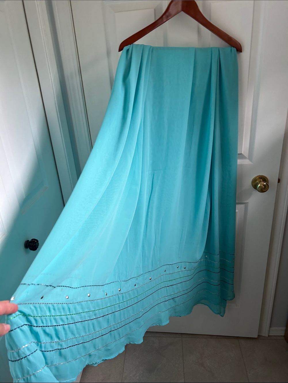 Turquoise Embellished drapery scarf